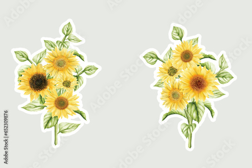 watercolor sunflower sticker illustration