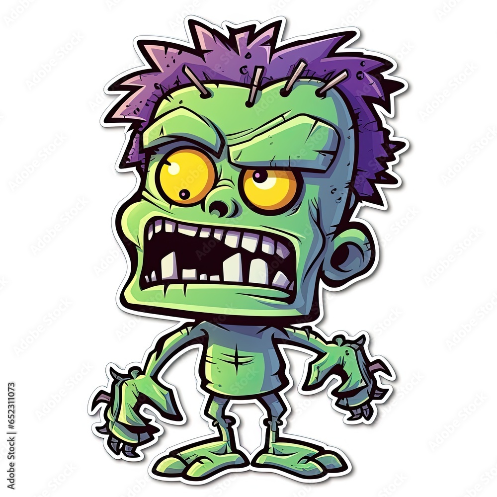 Fototapeta premium Frankenstein Monster sticker design on white background. Halloween monster illustration. Generative Ai