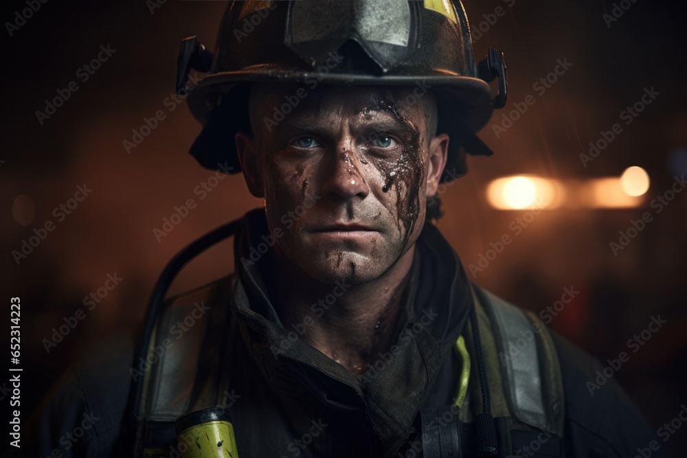 Portrait of a courageous firefighter in uniform Portrait of a courageous firefighter in uniform