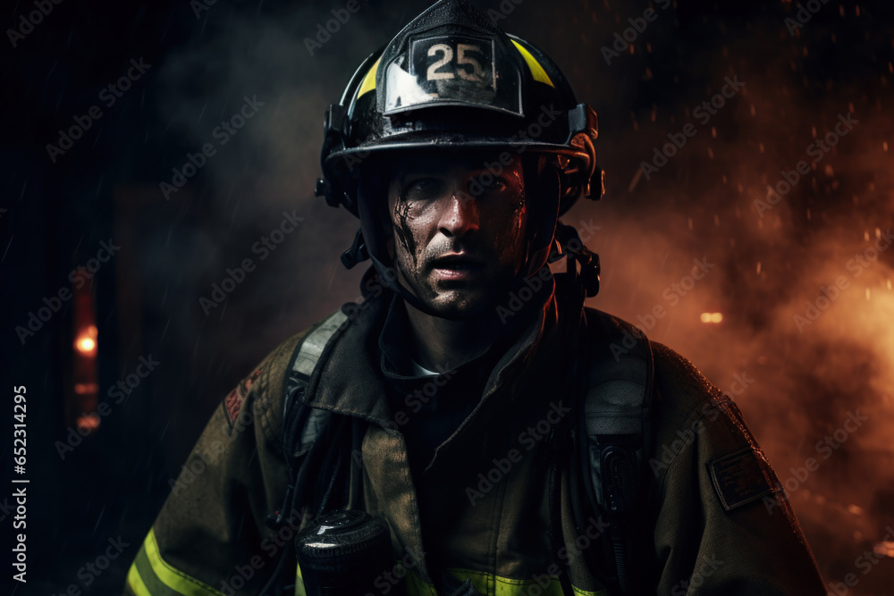 Portrait of a courageous firefighter in uniform Portrait of a courageous firefighter in uniform