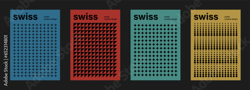Swiss cover design vector templates. Abstract retro geometric pattern color covers, flyers, banners, wall art