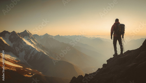 Silhouette of a person on the top of mountain © Lock