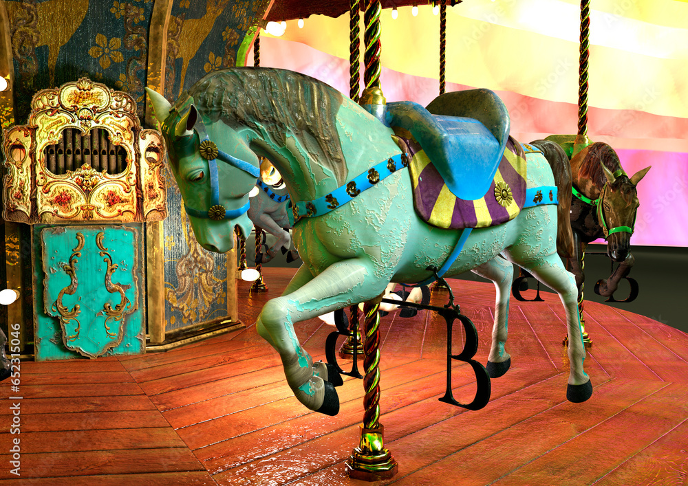 3D Rendering Vintage Carnival Carousel