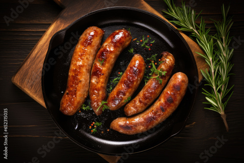 Grilled juicy sausages with spices and rosemary
