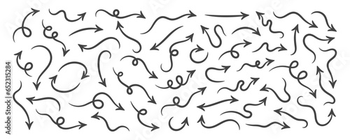 Set of vector curved arrows hand drawn. Set simple arrows isolated on white background. Arrow mark icons. Arrow paint - stock vector.