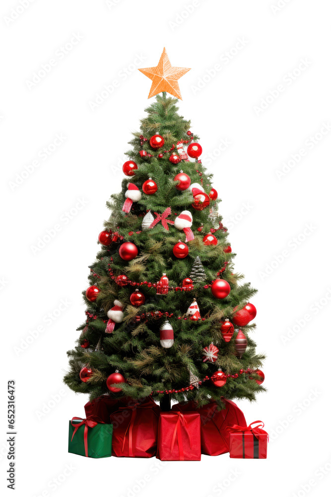 Christmas tree with presents isolated on transparent white background Christmas tree with presents isolated on transparent white background