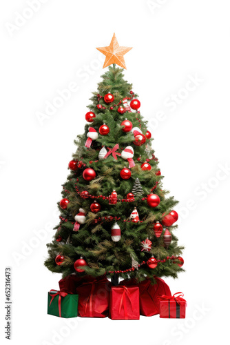 Christmas tree with presents isolated on transparent white background