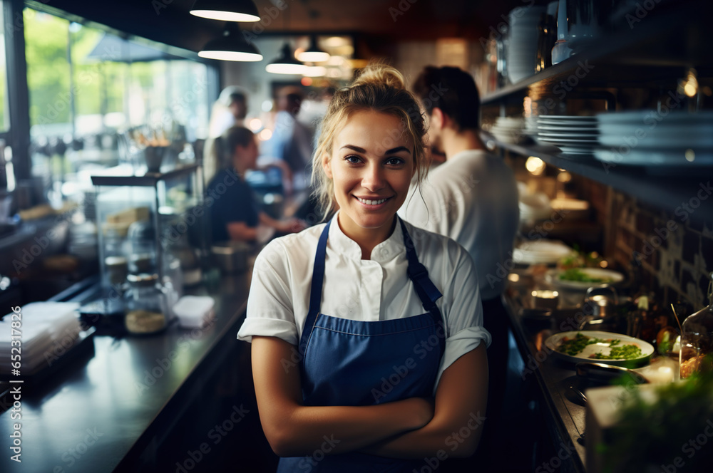 Fototapeta premium Photo of female chef in the restaurant