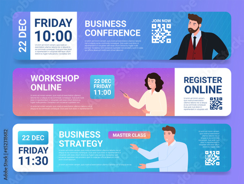 Business conference online workshop masterclass flyer banner design template realistic vector