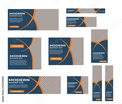 set of creative modern web banners of standard size with a place for photos. Vertical, horizontal and square template. vector illustration, Ai 