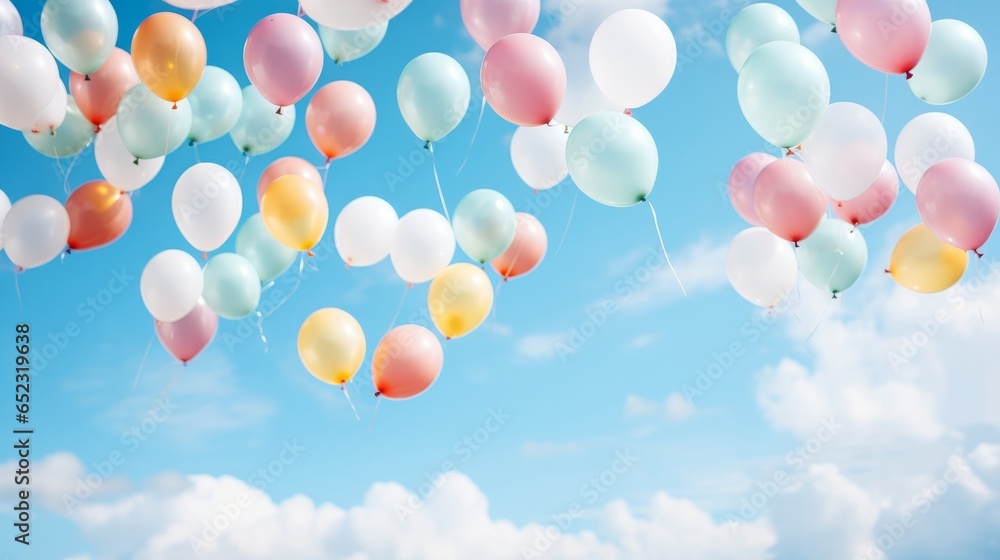 Photo of colorful balloons floating in the sky created with Generative AI technology