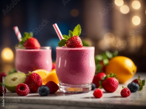 Food photography of fruit smoothie recipe  blurred background.