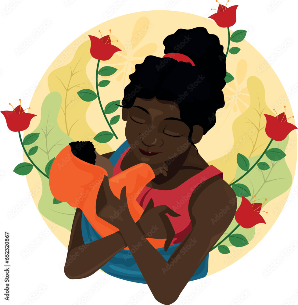Mãe negra segurando o bebê recém nascido - Dia das mães