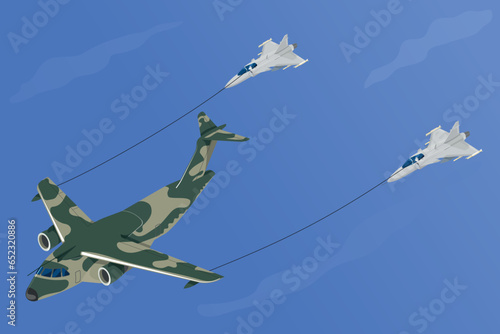 Aerial refueling. KC 390 refueling two F-39 Gripen aircrafts. Brazilian air force.