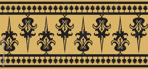 Vector gold and black seamless byzantine ornament. Endless Border, frame of ancient Greece and Eastern Roman Empire. Decoration of the Russian Orthodox Church..