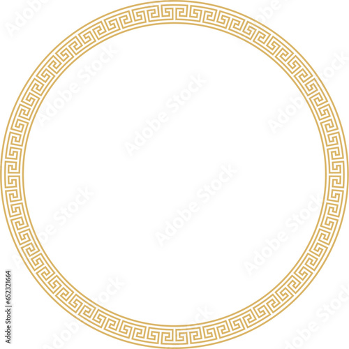 Vector round golden classic frame. Greek meander. Patterns of Greece and ancient Rome. Circle european border