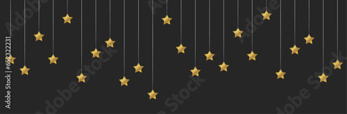 Bannière festive présentant des étoiles - Éléments vectoriels éditables autour de la célébration de fêtes - Guirlande d'étoiles - Festivités et événements - Fond étoilé - Arrière-plan noir