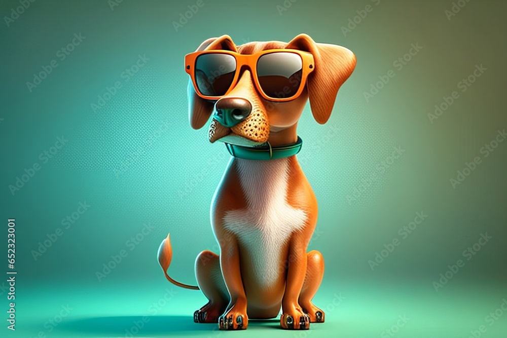 Naklejka premium Dog with sunglasses. 3D illustration. 3D CG. High resolution.
