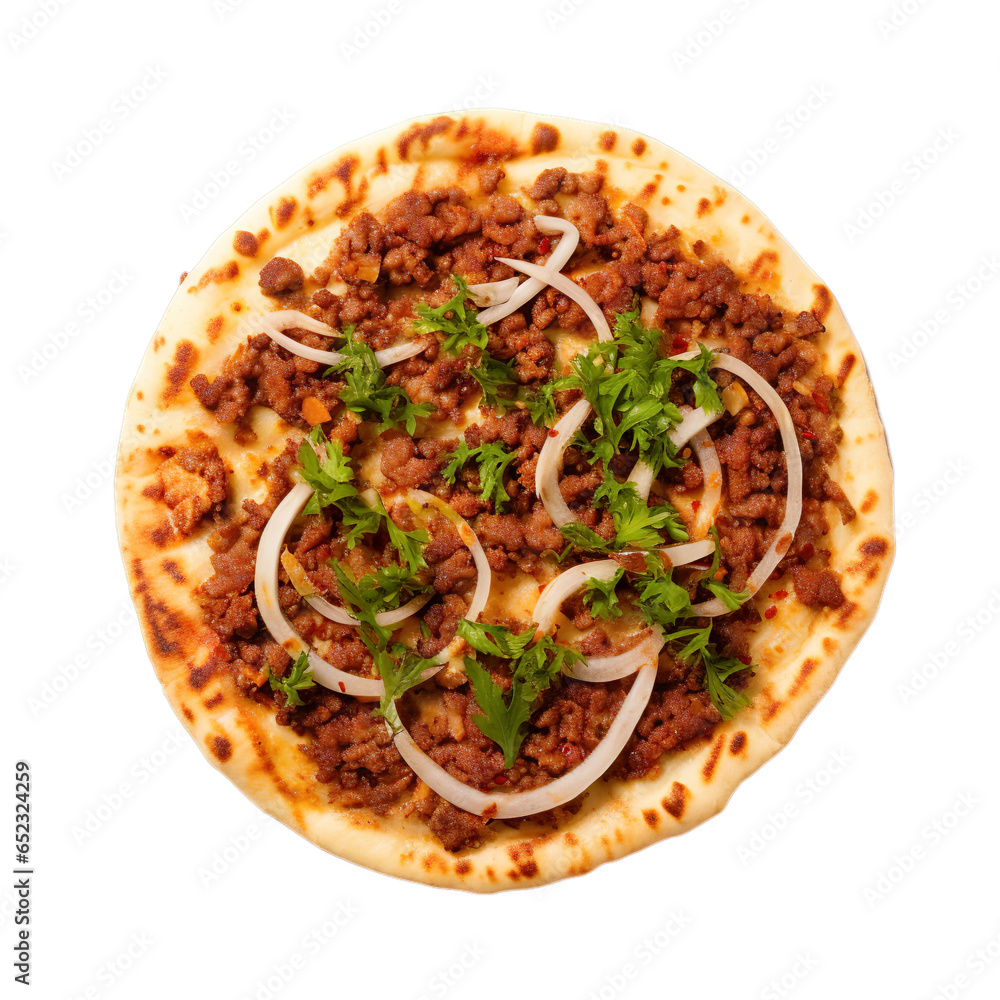 Top view of Turkish Lahmacun isolated on a white transparent background Top view of Turkish Lahmacun isolated on a white transparent background