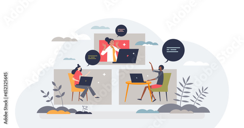 Diverse faces of remote work for distant collaboration tiny person concept, transparent background. Various environments and characters for professional online conversation illustration.
