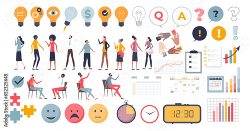 Project management and team dynamics with effective planning tiny person set, transparent background. Elements collection with schedule time efficiency.