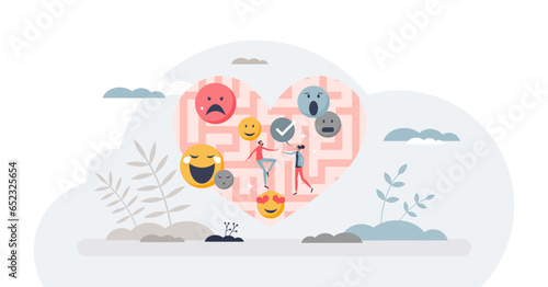 Empathy and emotional intelligence skills in leadership tiny person concept, transparent background. Ability to understand emotions and feelings from expression and perception illustration.