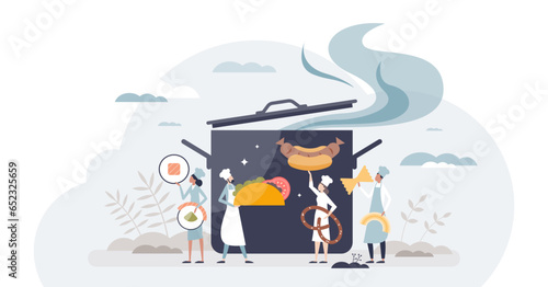 World cuisines and international kitchen traditions tiny person concept, transparent background.Ethnic dishes with multicultural meal preparation styles and ingredients illustration.
