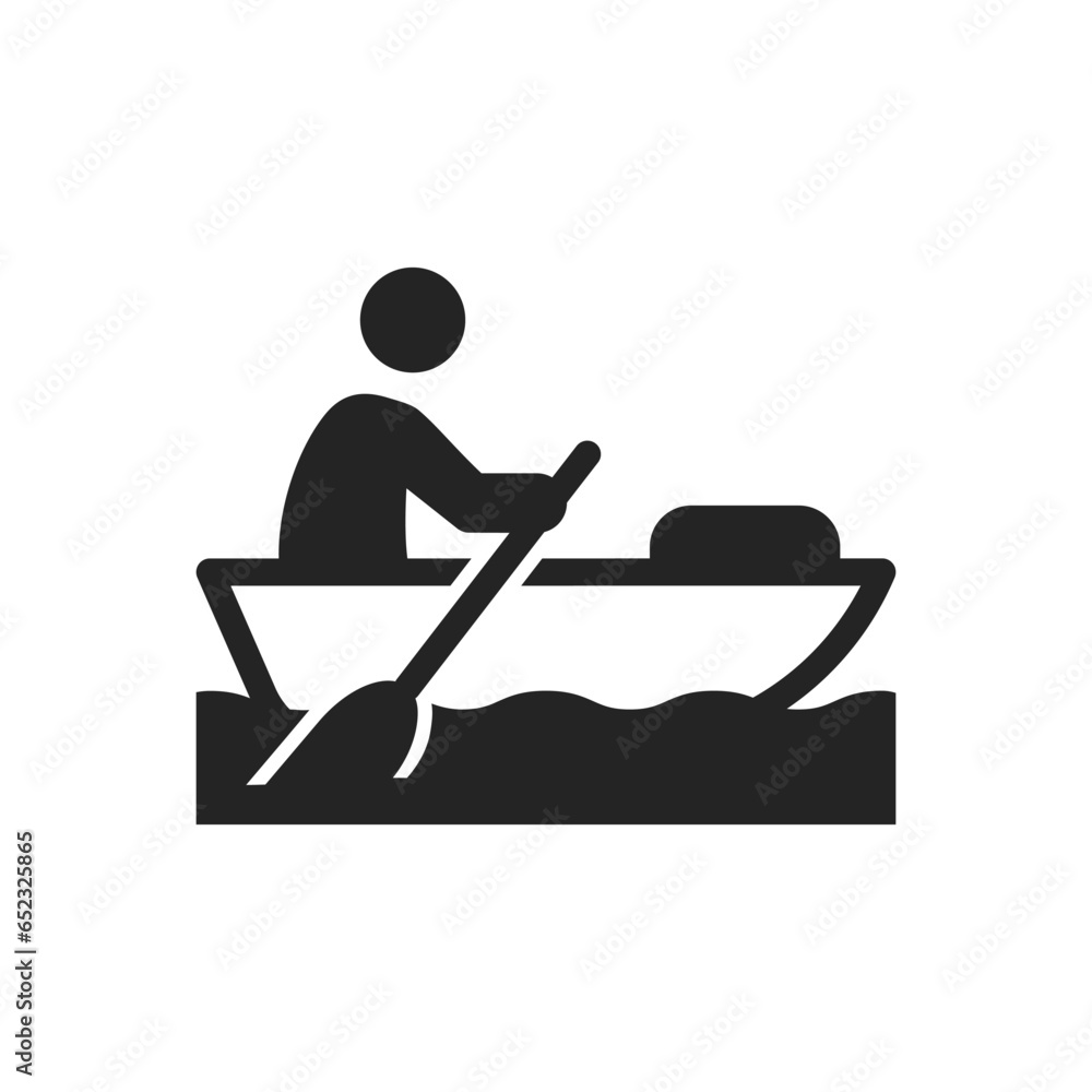 Person sailing a boat with oars, icon. Monochrome black and white symbol Person sailing a boat with oars, icon. Monochrome black and white symbol