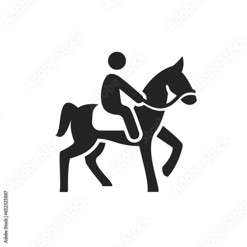 Person on horseback, icon. Riding a horse, travel. Monochrome black and white symbol