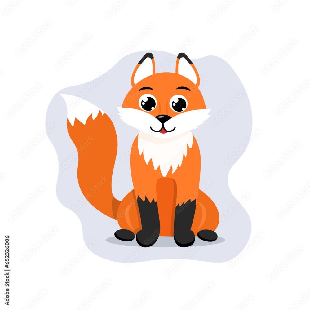 Obraz premium Cute forest little fox cub, flat style.