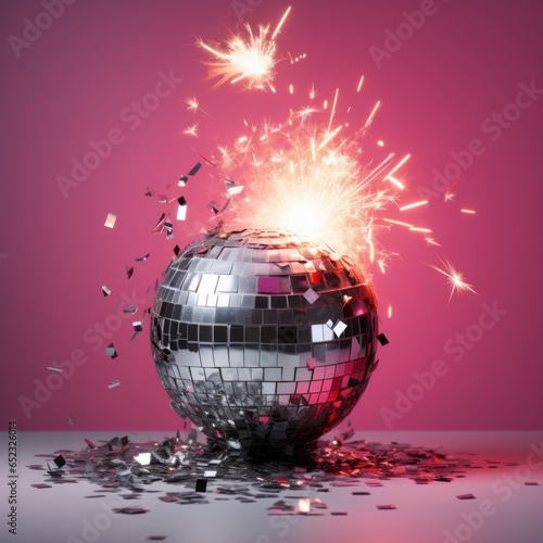 A dazzling disco ball radiates colorful sparks and brings an electrifying energy to the room, transforming the atmosphere into a lively celebration