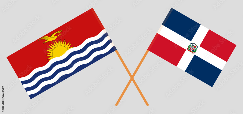 Crossed flags of Kiribati and Dominican Republic. Official colors. Correct proportion