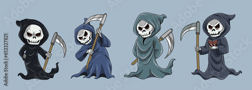 Vector images of cute and scary grim reaper are available in the bundle for halloween