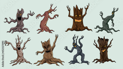 Vector images of cute and scary monster tree are available in the bundle for halloween 