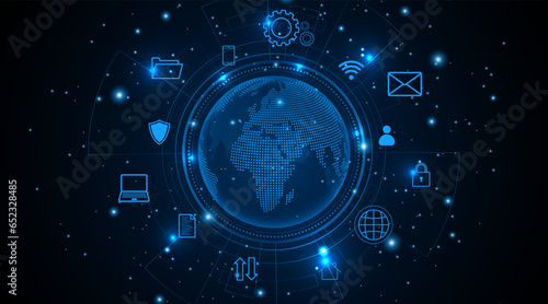 Global connection network background. World map. Internet technology concept or global communication.	