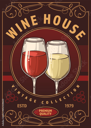 Wine house colorful vintage flyer