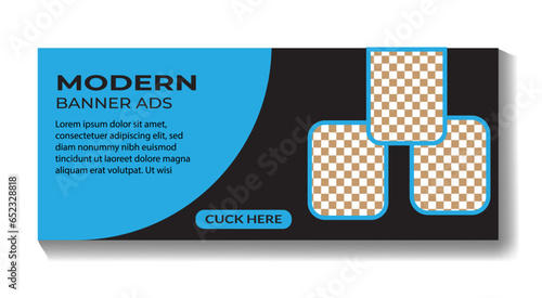 Design of black and blue web banner of standard size with place for a photos. ads , vector illustration.