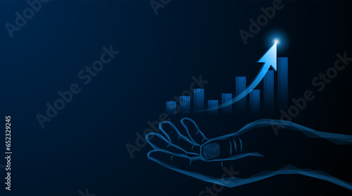 abstract hand holding Stock market chart graph with rising candlesticks. Business growth concept or profitable investment. arrow up future growth of the company