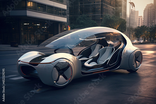 aerodynamic self driving car (robotaxi) with two seats, generative ai