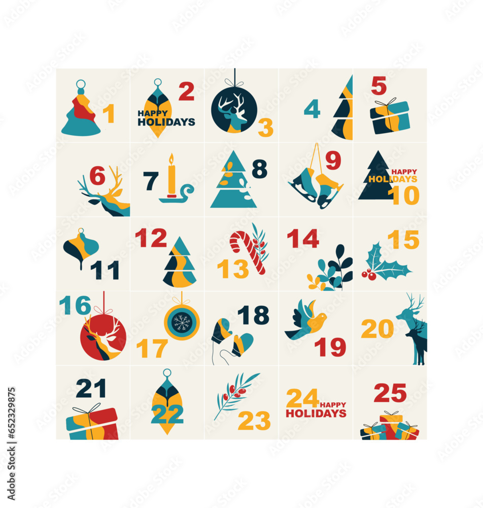 Advent calendar. Modern color design. Advent calendar. Modern color design.