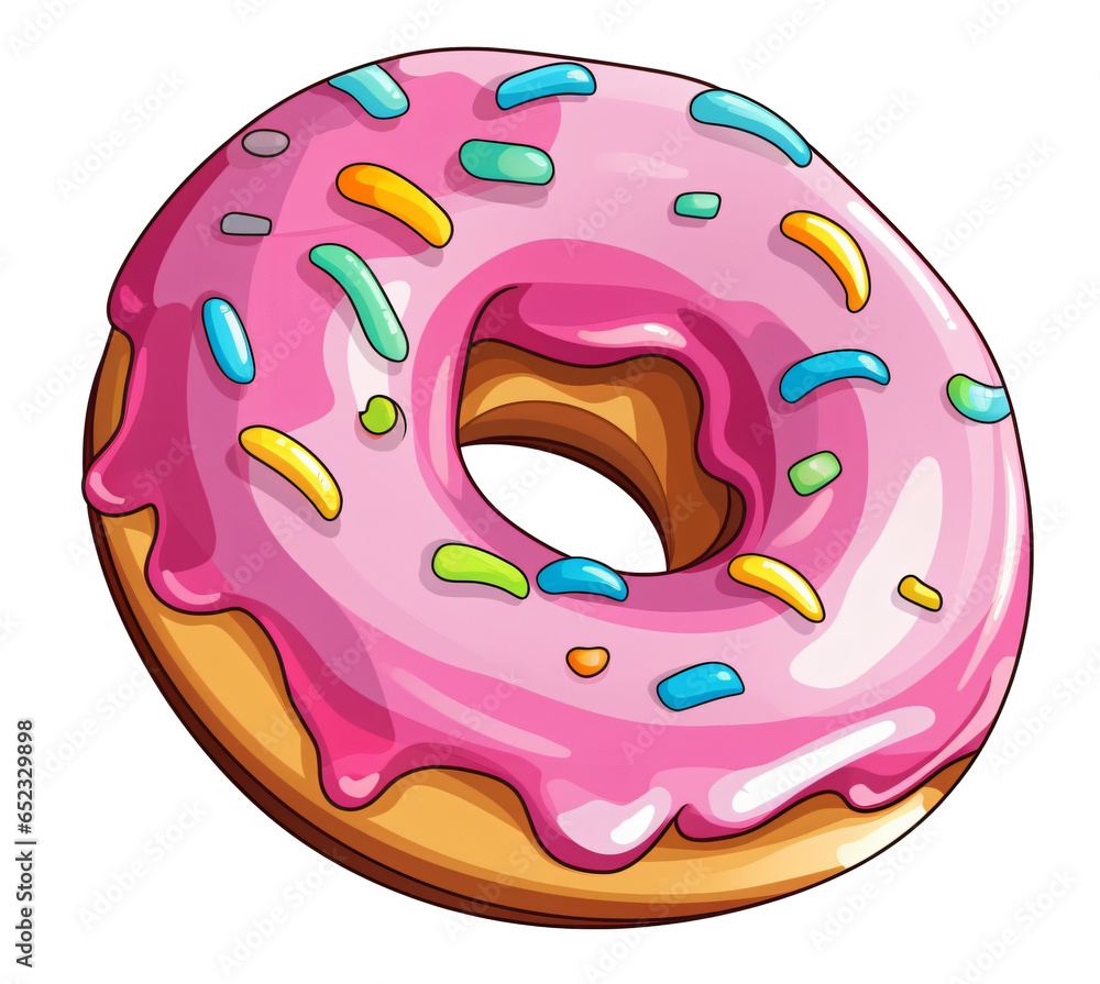 Donut with pink icing and sprinkles isolated on the transparent background PNG. Donut with pink icing and sprinkles isolated on the transparent background PNG.