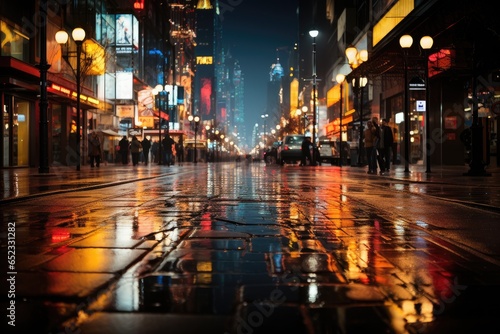 Rainy night in the city: reflexes, colorful umbrellas and urban shine., generative IA © Gabriel
