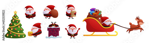 Set of vector Santa Claus isolated on white background