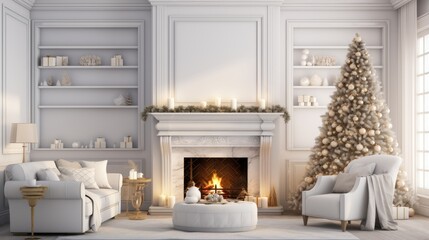 Christmas cozy home interior. Christmas room with a decorated Christmas tree.