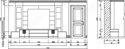 Vector sketch illustration of interior design of television backdrop furniture and furnishings