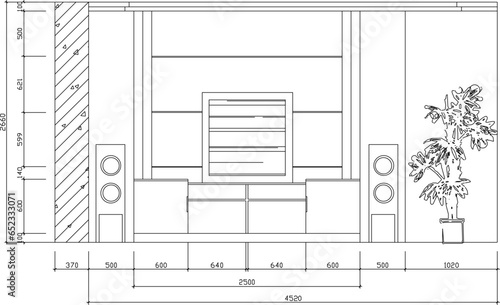 Vector sketch illustration of interior design of television backdrop furniture and furnishings