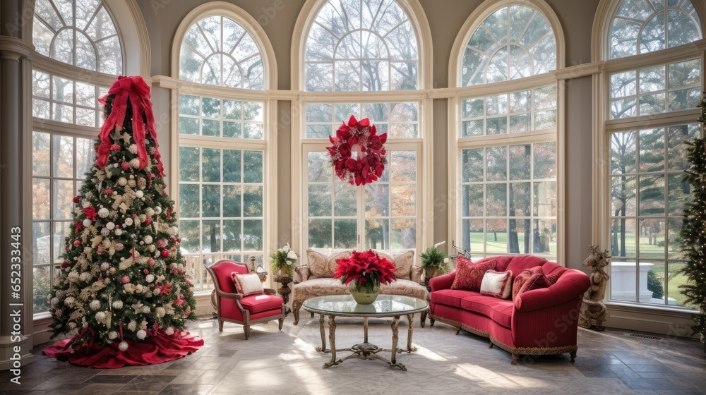 Christmas cozy home interior. Christmas room with a decorated Christmas tree. Christmas cozy home interior. Christmas room with a decorated Christmas tree.
