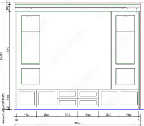 Vector sketch illustration of interior design of television backdrop furniture and furnishings