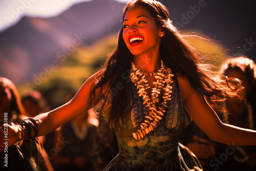 Vibrant Polynesian Hula Dance depicts skilled dancers illustrating island culture, tradition, music and narratives through indigenous choreography.