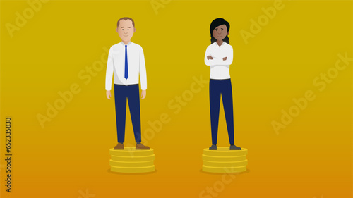 Equal pay for men and women illustration concept. Pay equality. Remove gender pay gap. Simple flat vector characters. Easy to edit flat modern trendy style.